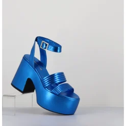 Clearance GARRICE LAB Sandales à plateforme 70s en cuir métallisé - MAR LAMINATO COBALTO BLEU