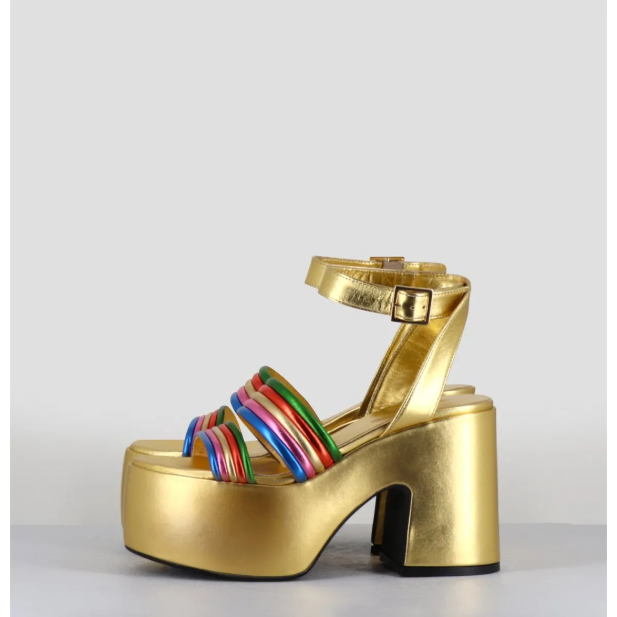 Hot GARRICE LAB Sandales à plateforme 70s en cuir métallisé multico - MAR LAMINATO RAINBOW