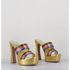 Online GARRICE LAB Sandales à talon haut & plateforme en cuir métallisé doré - DORA LAMINATO RAINBOW