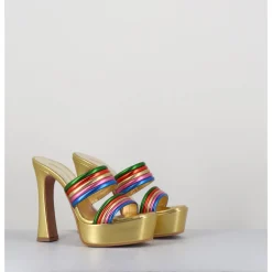 Online GARRICE LAB Sandales à talon haut & plateforme en cuir métallisé doré - DORA LAMINATO RAINBOW
