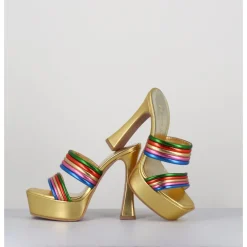 Online GARRICE LAB Sandales à talon haut & plateforme en cuir métallisé doré - DORA LAMINATO RAINBOW