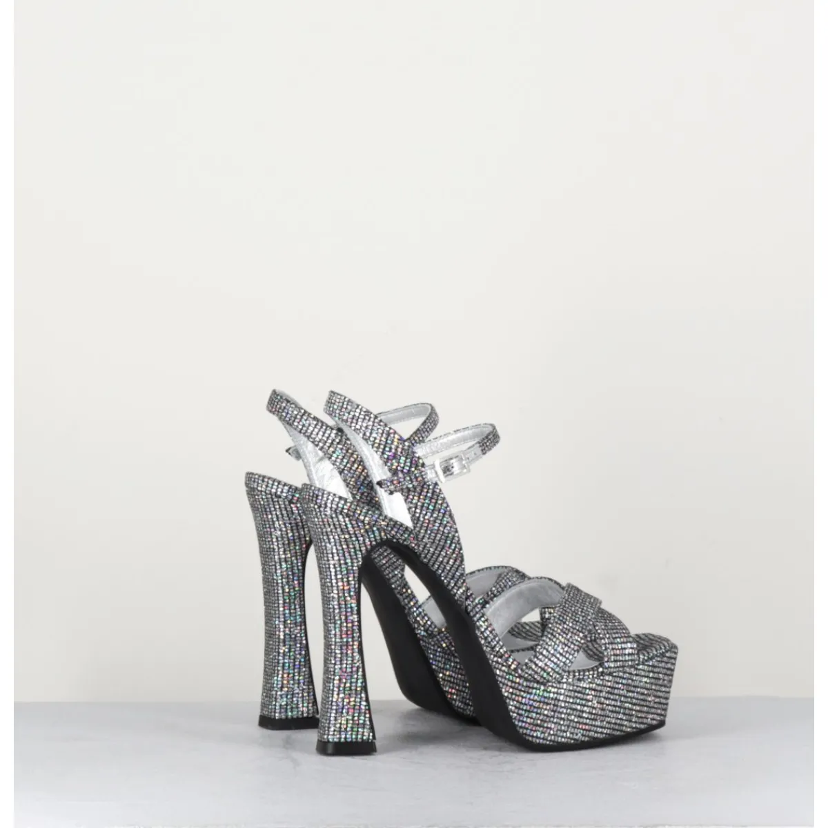 Hot GARRICE LAB Sandales à talon haut cuir disco print - MIRA O ARGENT