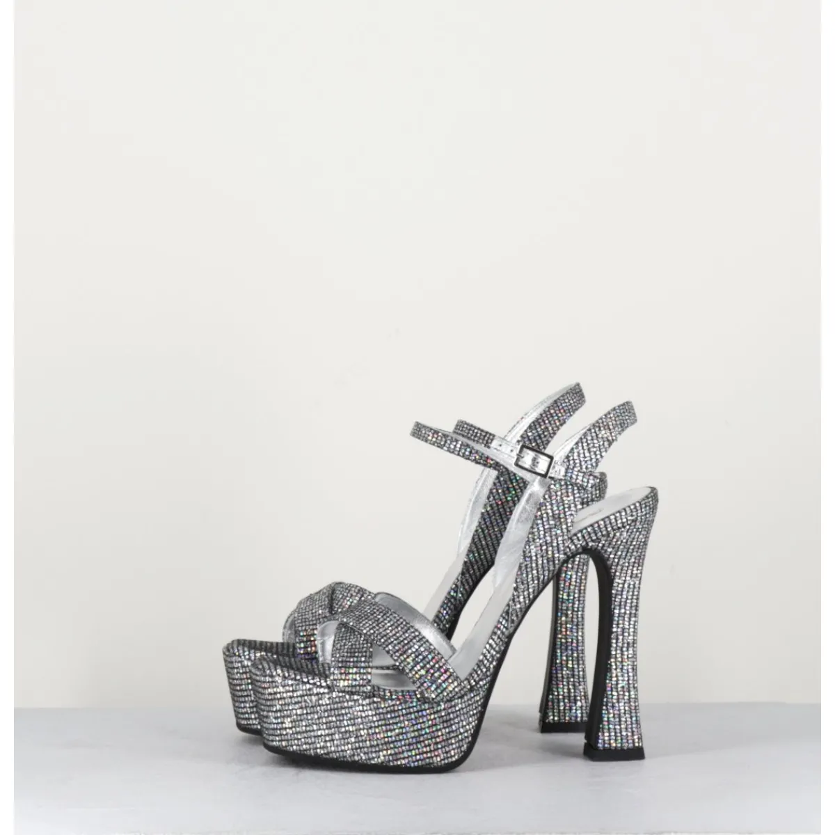 Hot GARRICE LAB Sandales à talon haut cuir disco print - MIRA O ARGENT