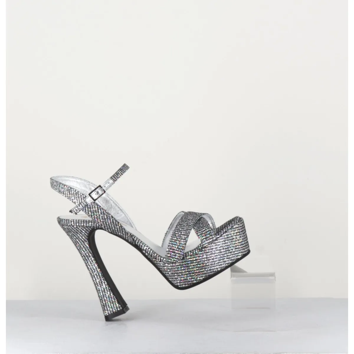 Hot GARRICE LAB Sandales à talon haut cuir disco print - MIRA O ARGENT