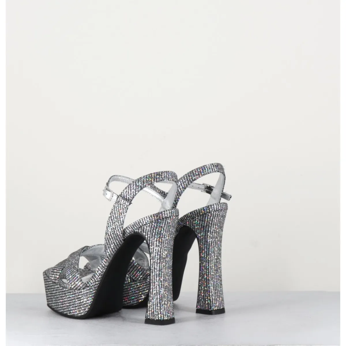 Hot GARRICE LAB Sandales à talon haut cuir disco print - MIRA O ARGENT