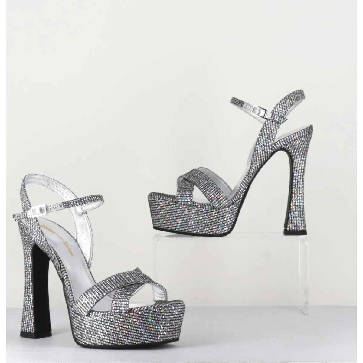 Hot GARRICE LAB Sandales à talon haut cuir disco print - MIRA O ARGENT