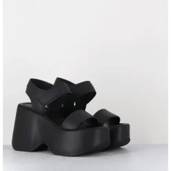 Discount VIC MATIE Sandales compensées en cuir & gomme s - 1E1166D RUBBY BLACK NOIR