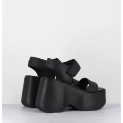 Discount VIC MATIE Sandales compensées en cuir & gomme s - 1E1166D RUBBY BLACK NOIR