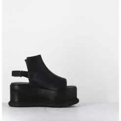 Outlet LOFINA Sandales compensées en cuir esprit japonais - 2420 GAS NERO NOIR