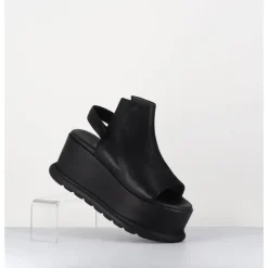 Outlet LOFINA Sandales compensées en cuir esprit japonais - 2420 GAS NERO NOIR