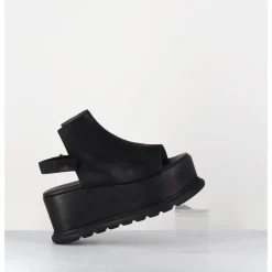 Outlet LOFINA Sandales compensées en cuir esprit japonais - 2420 GAS NERO NOIR