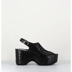 Clearance GARRICE LAB Sandales compensées en cuir tressé - POSI24 BLACK NOIR