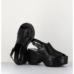 Clearance GARRICE LAB Sandales compensées en cuir tressé - POSI24 BLACK NOIR