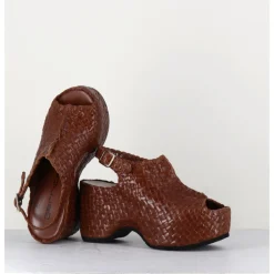 Clearance GARRICE LAB Sandales compensées en cuir tressé - POSI24 BROWN MARRON