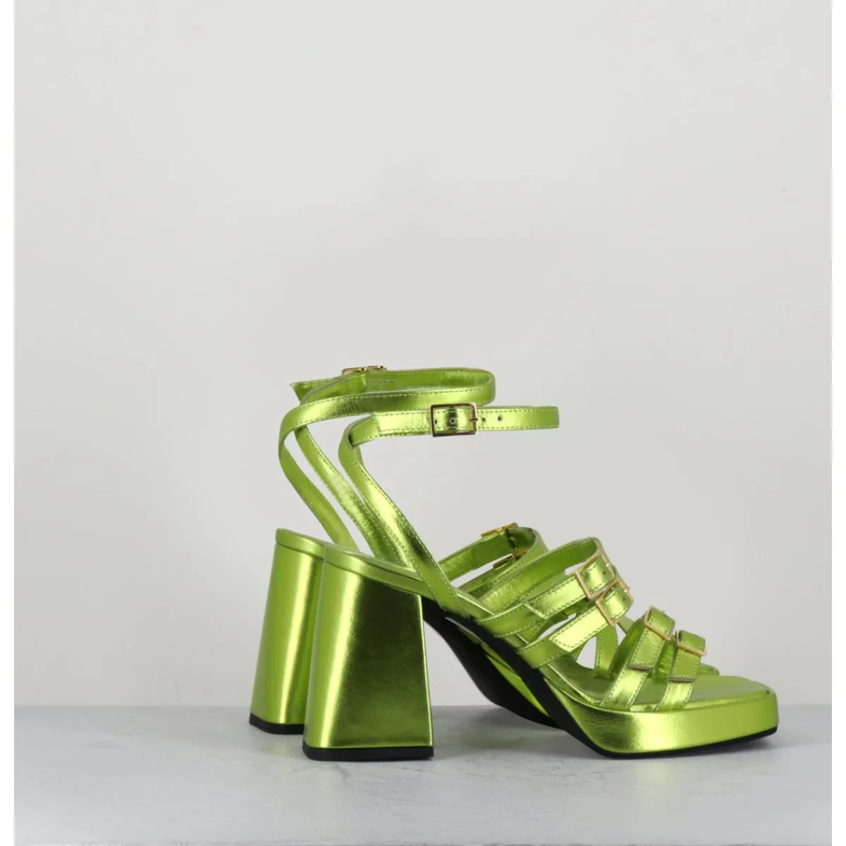 Hot GARRICE LAB Sandales multi-brides à plateforme cuir métallisé - MINATE LAMINATO ACID VERT