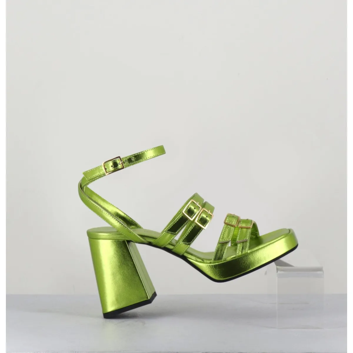 Hot GARRICE LAB Sandales multi-brides à plateforme cuir métallisé - MINATE LAMINATO ACID VERT