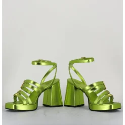 Hot GARRICE LAB Sandales multi-brides à plateforme cuir métallisé - MINATE LAMINATO ACID VERT