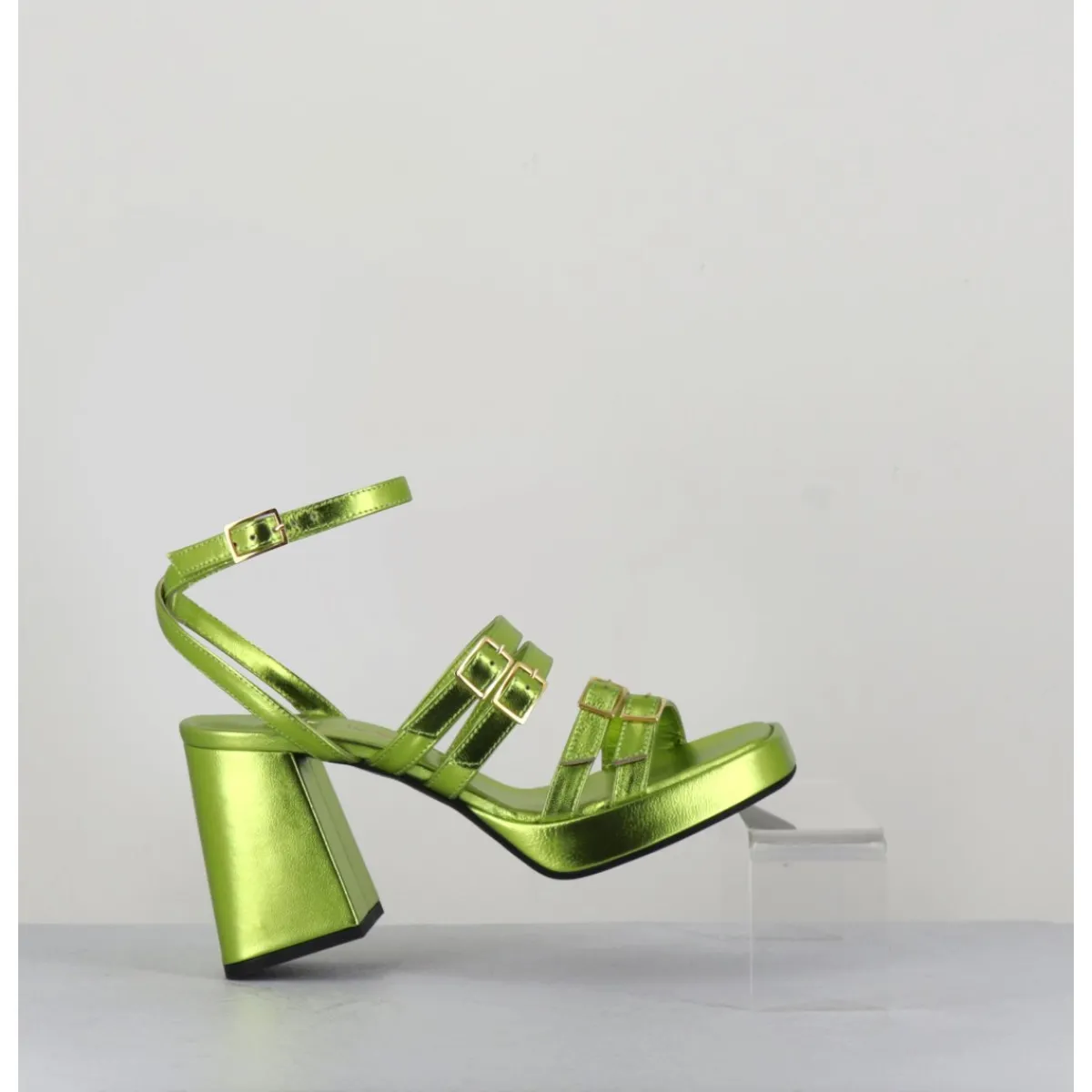 Hot GARRICE LAB Sandales multi-brides à plateforme cuir métallisé - MINATE LAMINATO ACID VERT
