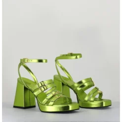 Hot GARRICE LAB Sandales multi-brides à plateforme cuir métallisé - MINATE LAMINATO ACID VERT