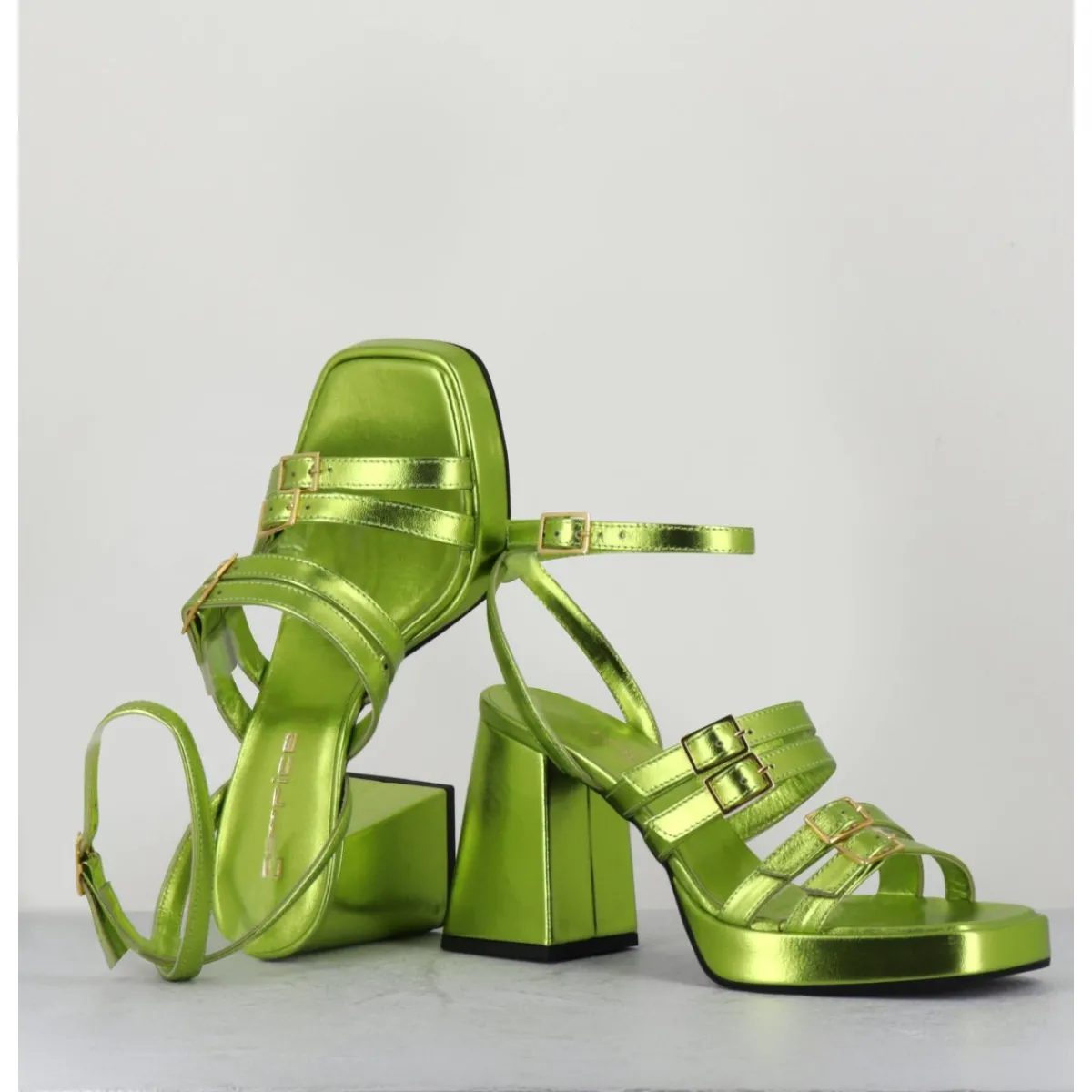 Hot GARRICE LAB Sandales multi-brides à plateforme cuir métallisé - MINATE LAMINATO ACID VERT