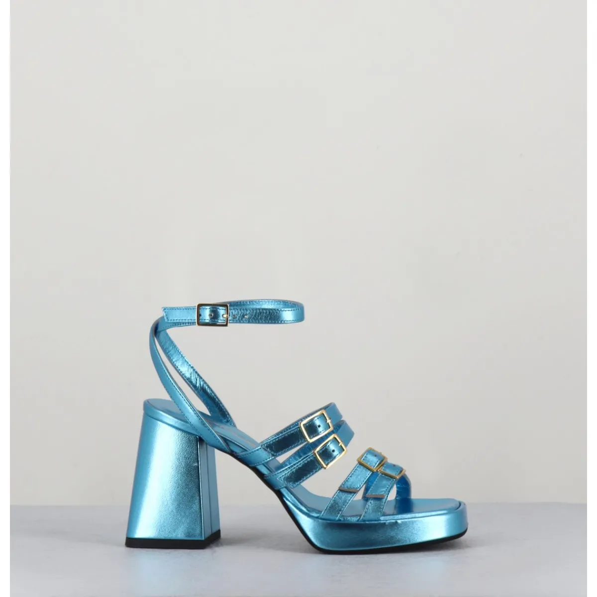 Sale GARRICE LAB Sandales multi-brides à plateforme cuir métallisé - MINATE LAMINATO CELESTE BLEU