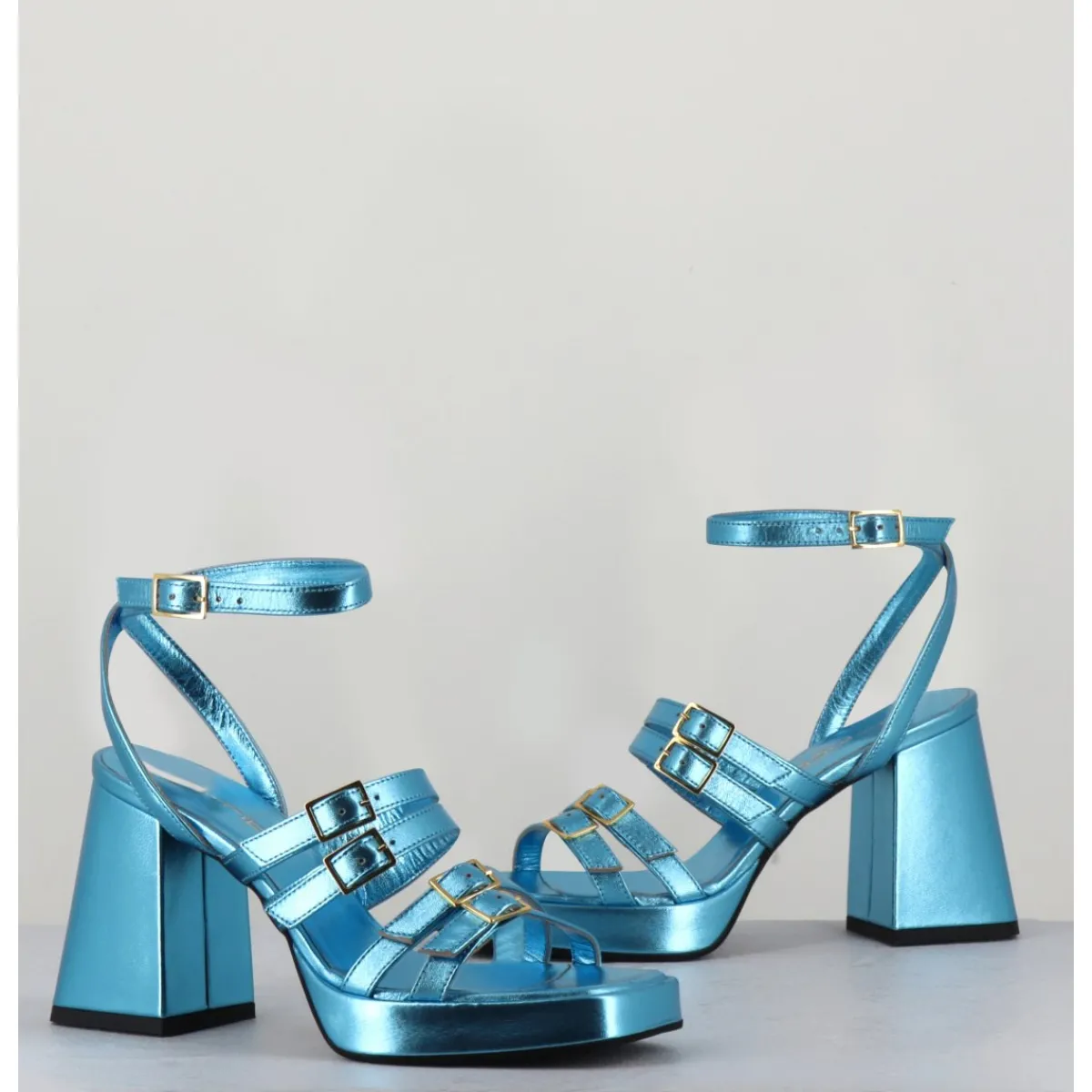 Sale GARRICE LAB Sandales multi-brides à plateforme cuir métallisé - MINATE LAMINATO CELESTE BLEU