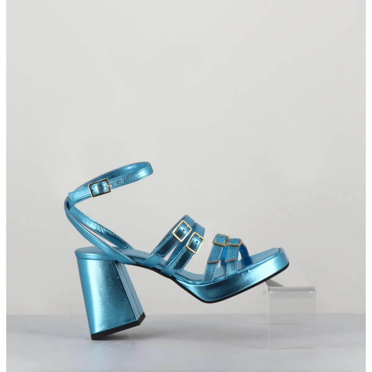 Sale GARRICE LAB Sandales multi-brides à plateforme cuir métallisé - MINATE LAMINATO CELESTE BLEU