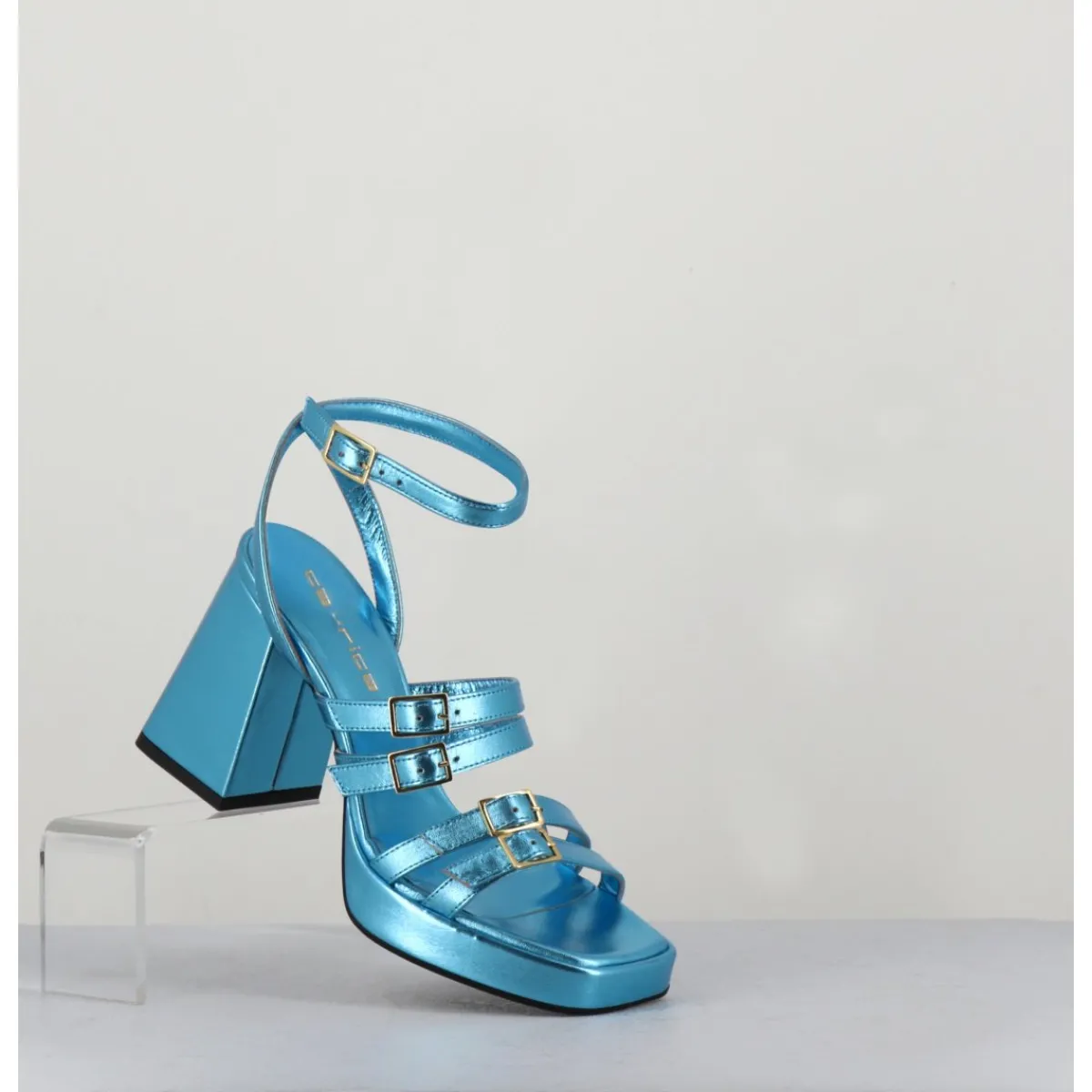 Sale GARRICE LAB Sandales multi-brides à plateforme cuir métallisé - MINATE LAMINATO CELESTE BLEU