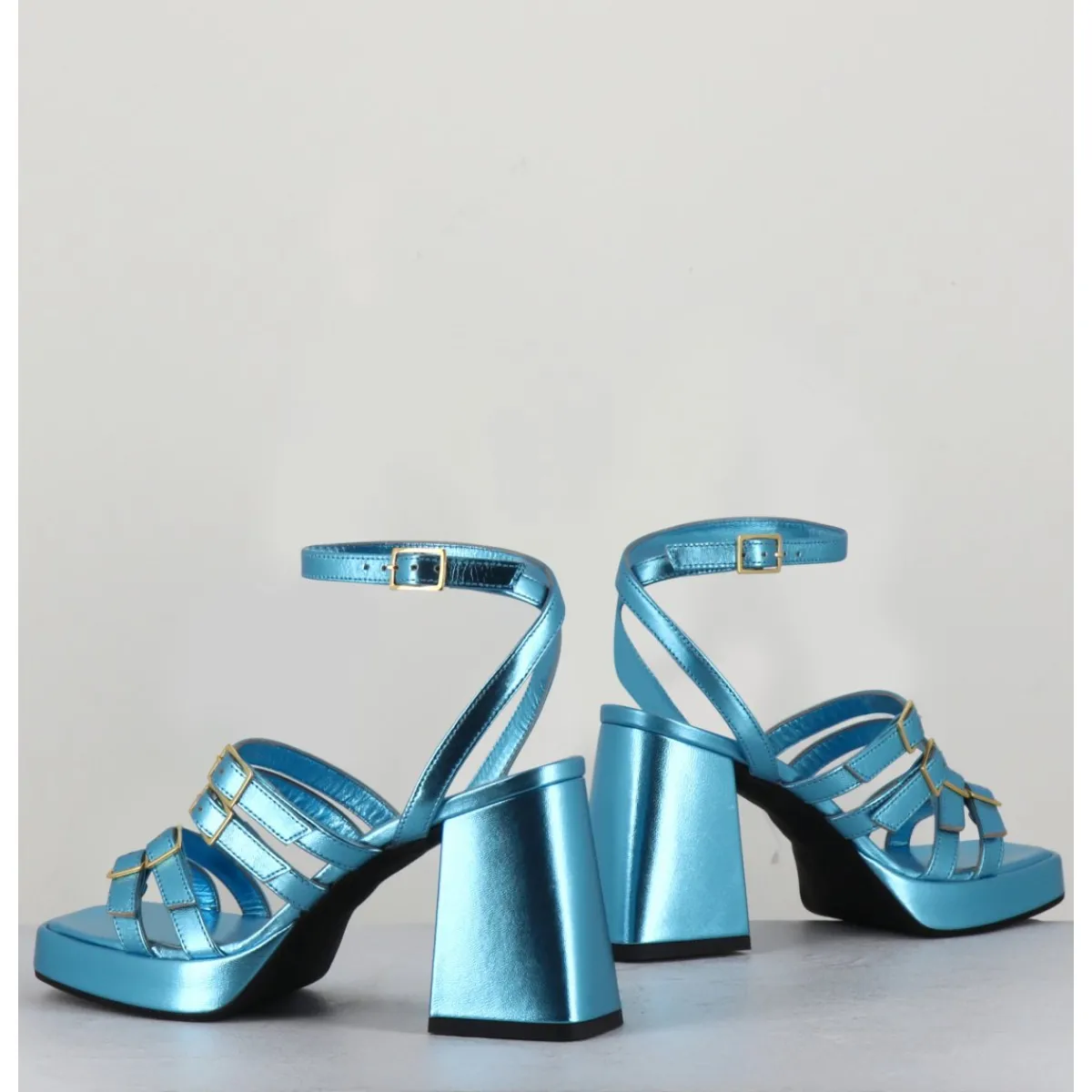 Sale GARRICE LAB Sandales multi-brides à plateforme cuir métallisé - MINATE LAMINATO CELESTE BLEU