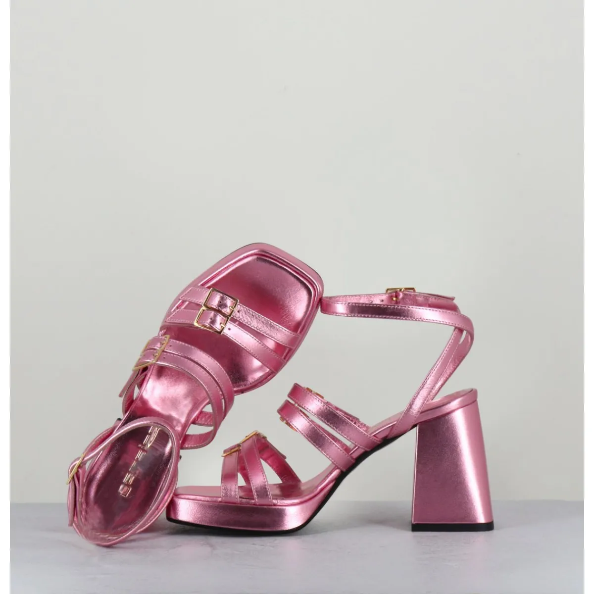 GARRICE LAB Sandales multi-brides à plateforme cuir métallisé - MINATE LAMINATO NINFEA ROSE