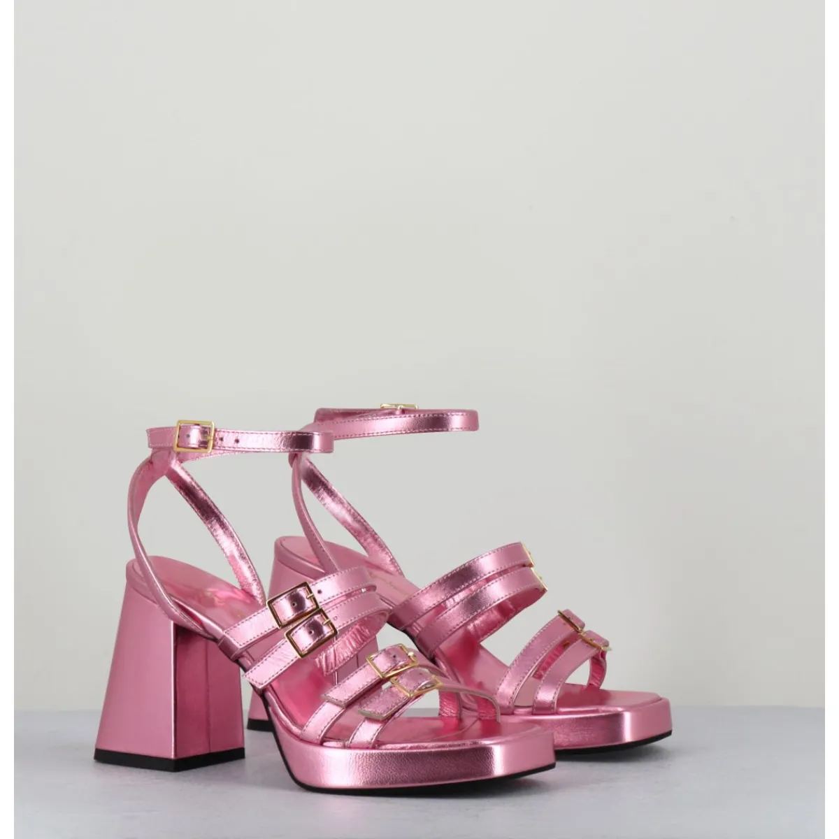 GARRICE LAB Sandales multi-brides à plateforme cuir métallisé - MINATE LAMINATO NINFEA ROSE