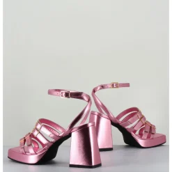 GARRICE LAB Sandales multi-brides à plateforme cuir métallisé - MINATE LAMINATO NINFEA ROSE