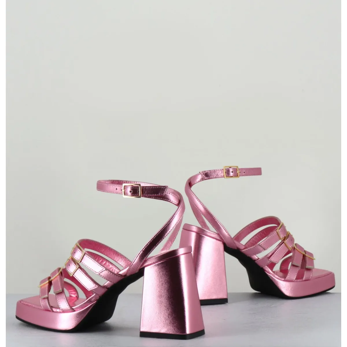 GARRICE LAB Sandales multi-brides à plateforme cuir métallisé - MINATE LAMINATO NINFEA ROSE