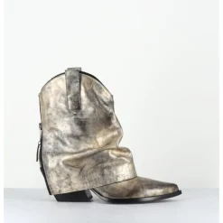 Hot ELENA IACHI Santiag guêtre zip cuir doré patiné - E3973 MISTER ORO DORE