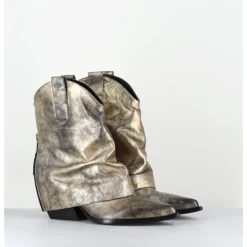Hot ELENA IACHI Santiag guêtre zip cuir doré patiné - E3973 MISTER ORO DORE