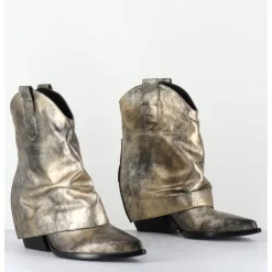 Hot ELENA IACHI Santiag guêtre zip cuir doré patiné - E3973 MISTER ORO DORE