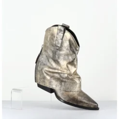 Hot ELENA IACHI Santiag guêtre zip cuir doré patiné - E3973 MISTER ORO DORE