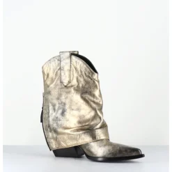 Hot ELENA IACHI Santiag guêtre zip cuir doré patiné - E3973 MISTER ORO DORE