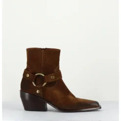 Clearance ELENA IACHI Santiags boucle western bout carré daim - E2646H24 VELOUR NUCCIOLA MARRON