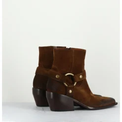 Clearance ELENA IACHI Santiags boucle western bout carré daim - E2646H24 VELOUR NUCCIOLA MARRON