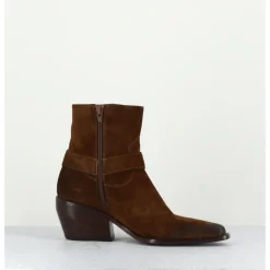 Clearance ELENA IACHI Santiags boucle western bout carré daim - E2646H24 VELOUR NUCCIOLA MARRON