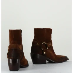 Clearance ELENA IACHI Santiags boucle western bout carré daim - E2646H24 VELOUR NUCCIOLA MARRON