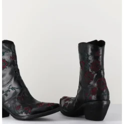 Sale FAUZIAN JEUNESSE Santiags cuir broderies fleurs - 3843 IGNIS NERO NOIR