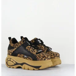 New BUFFALO LONDON Sneakers cuir imprimé léopard à plateforme Buffalo Original - 1339 LEO BEIGE LEOPARD