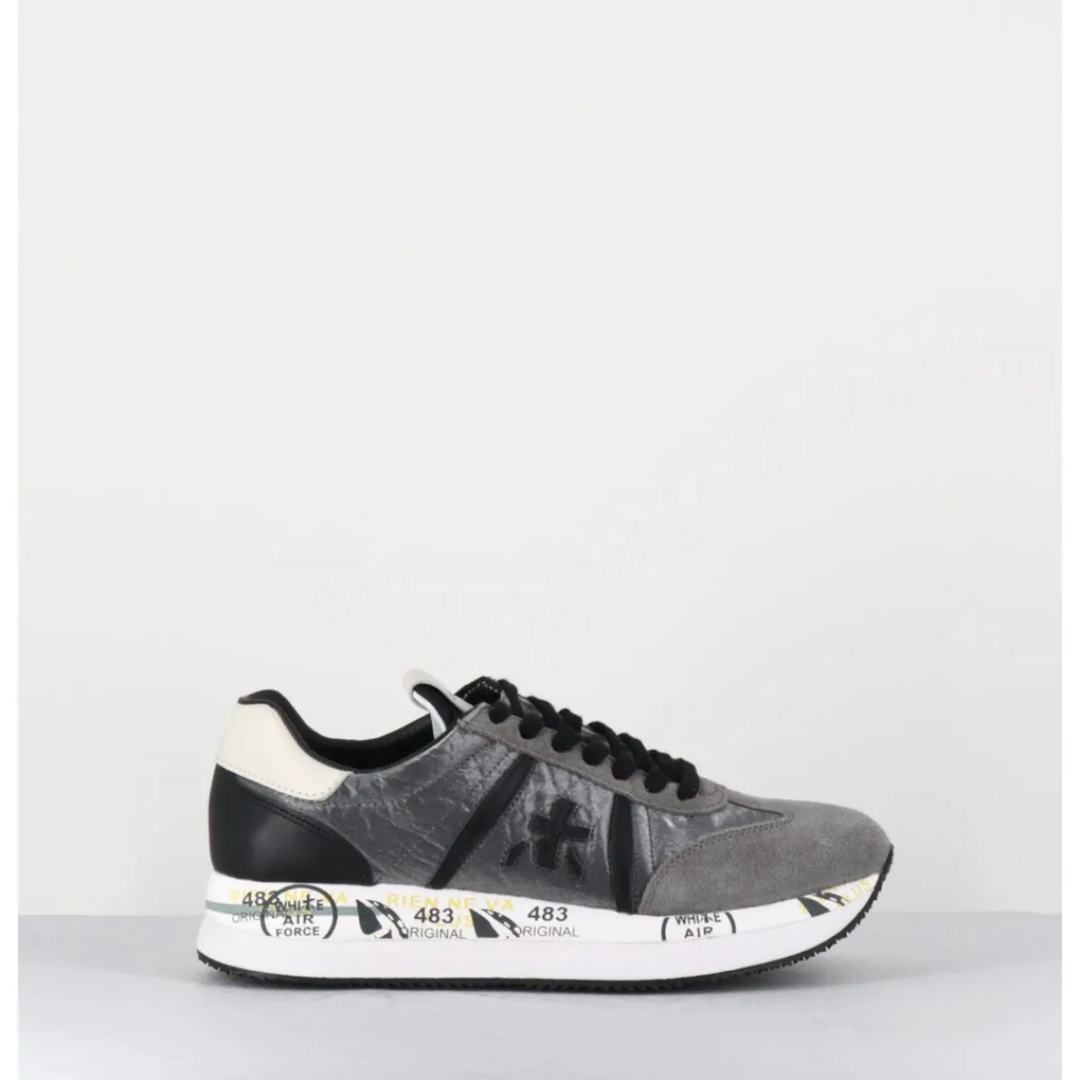 Discount PREMIATA Sneakers double semelle en daim & toile gris - CONNY 1493 ANTHRACITE