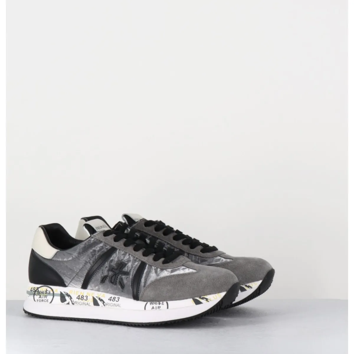 Discount PREMIATA Sneakers double semelle en daim & toile gris - CONNY 1493 ANTHRACITE