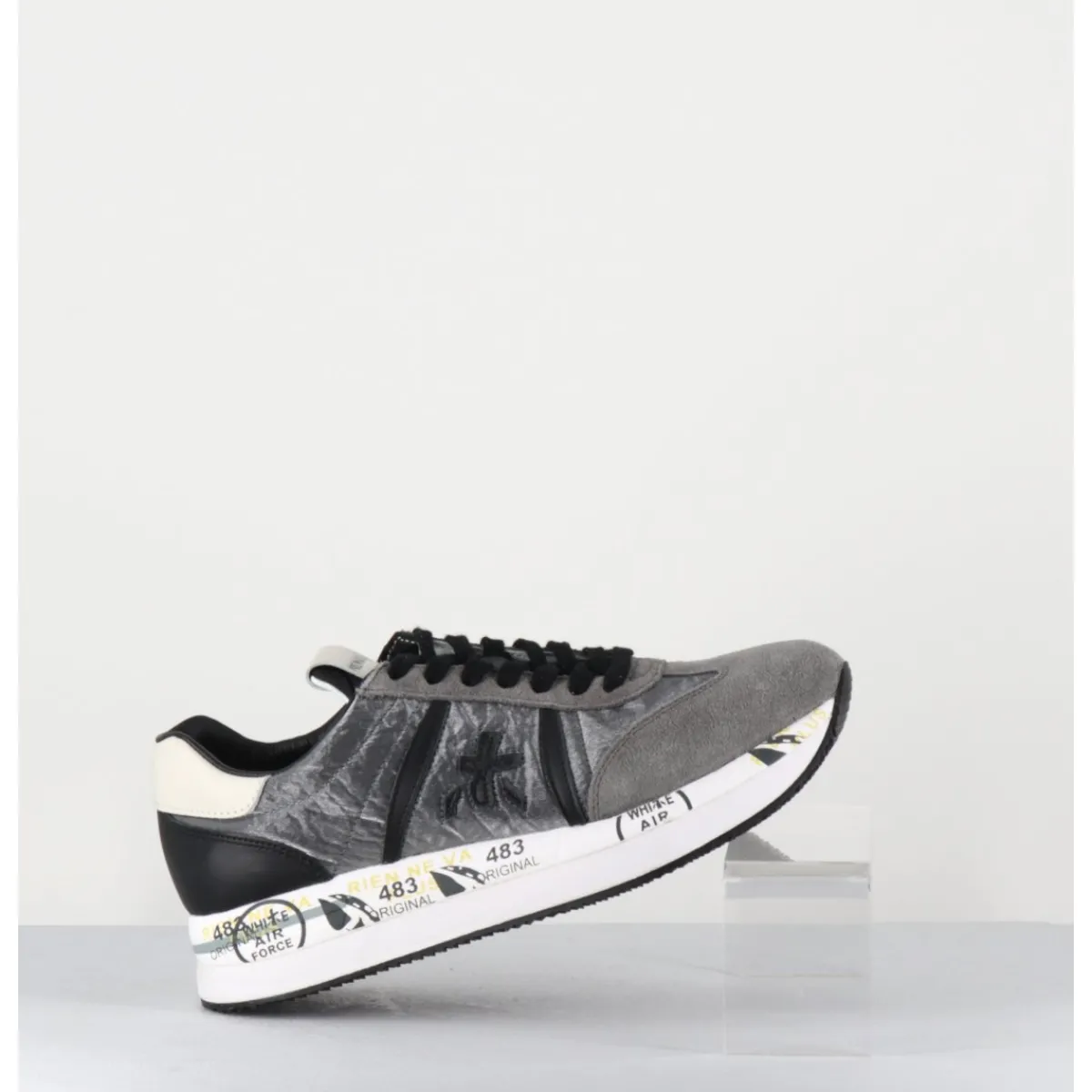 Discount PREMIATA Sneakers double semelle en daim & toile gris - CONNY 1493 ANTHRACITE