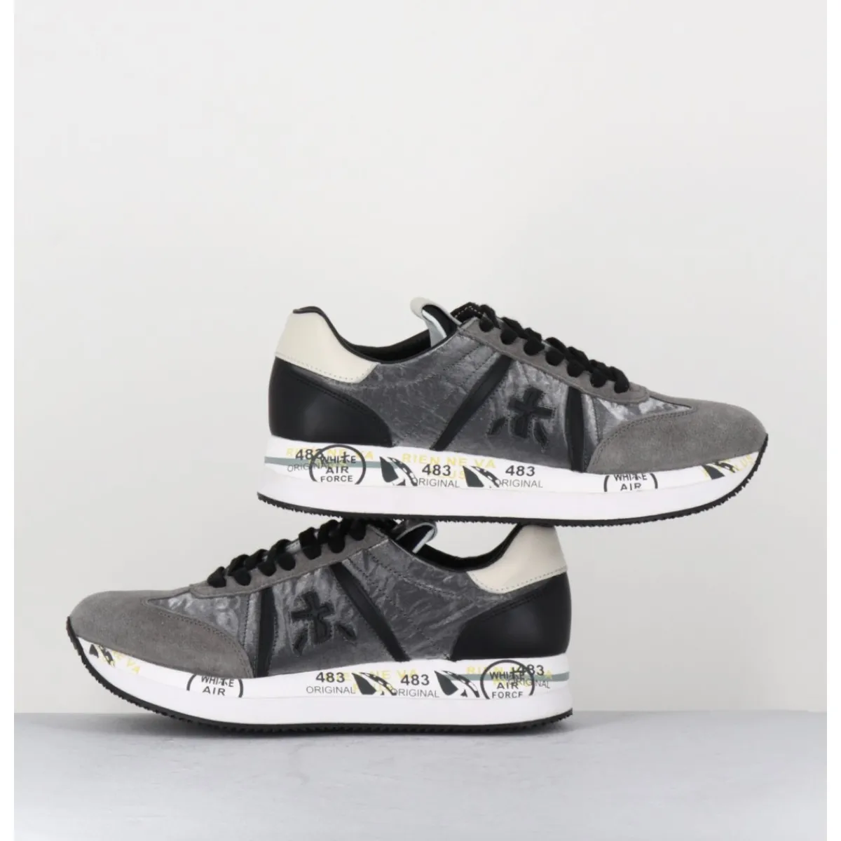 Discount PREMIATA Sneakers double semelle en daim & toile gris - CONNY 1493 ANTHRACITE