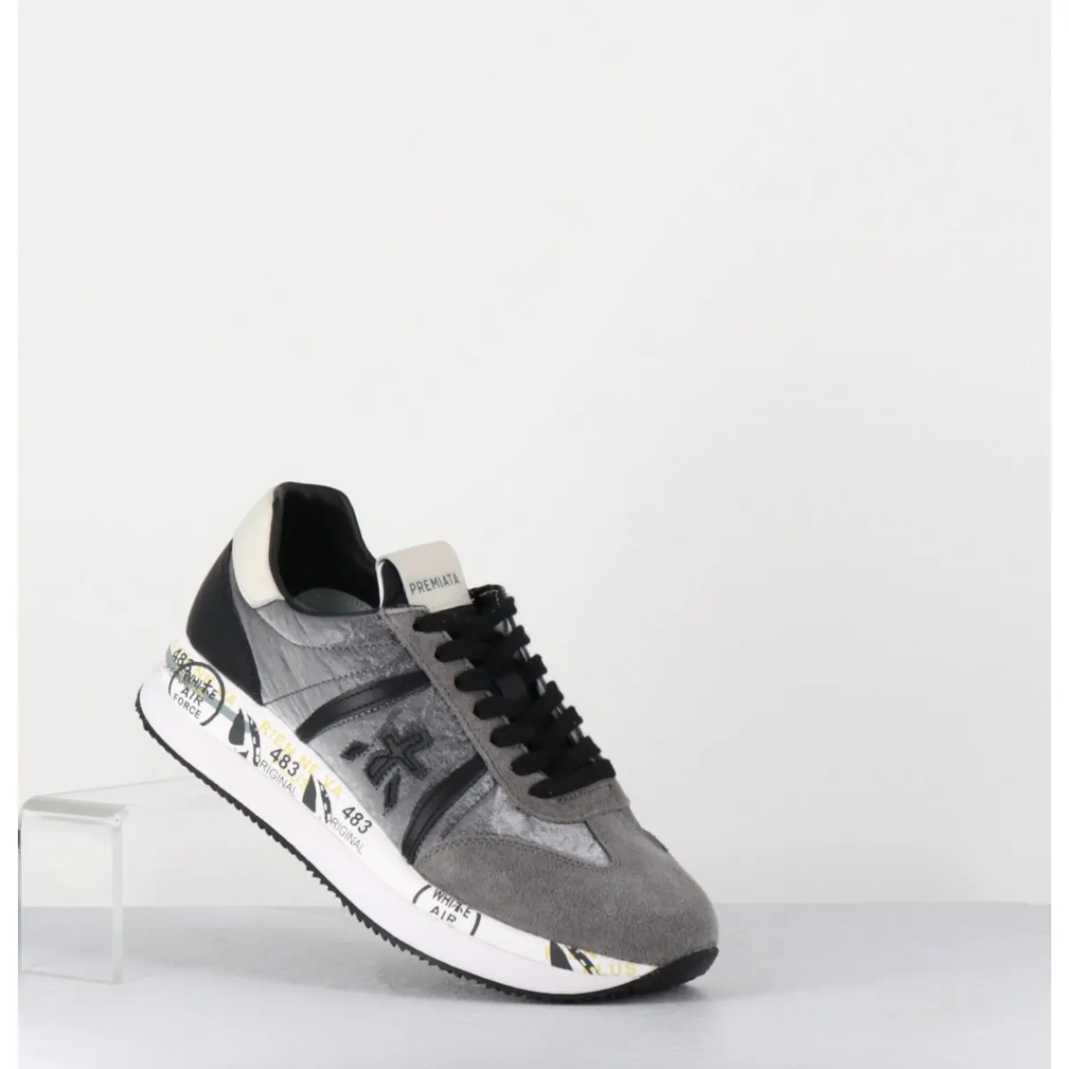 Discount PREMIATA Sneakers double semelle en daim & toile gris - CONNY 1493 ANTHRACITE