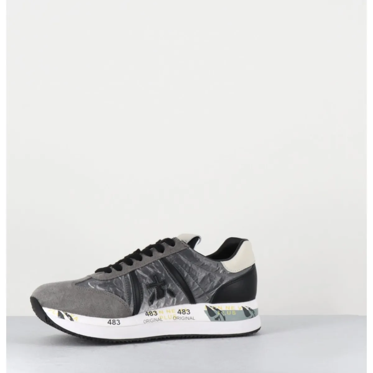 Discount PREMIATA Sneakers double semelle en daim & toile gris - CONNY 1493 ANTHRACITE